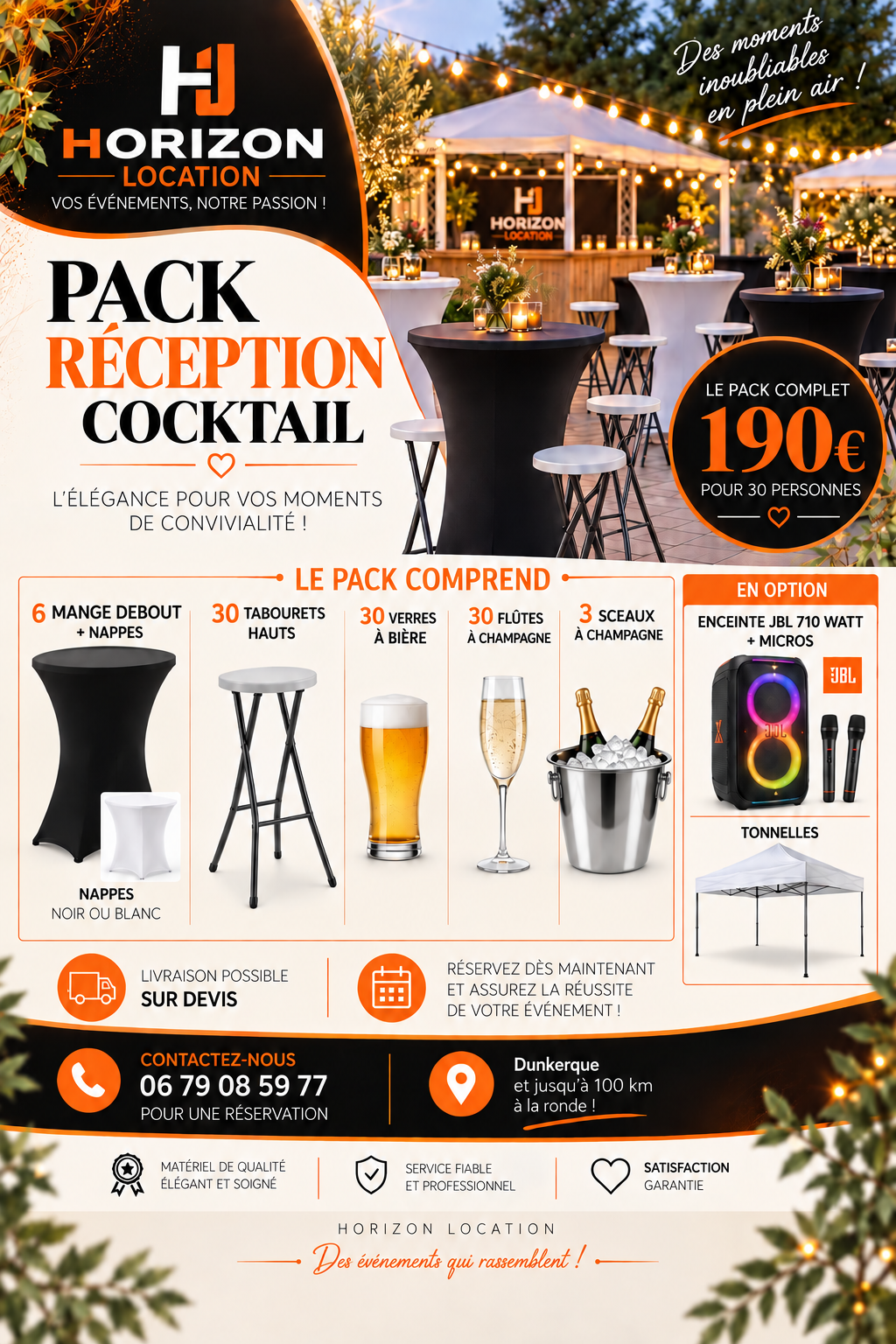 Pack Réception Coktail 30/40 personnes week end